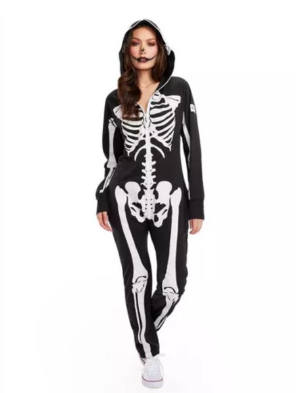 Tipsy Elves Black Skeleton Print Jumpsuit Oversized XS New